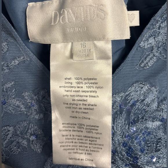 DAVIDS BRIDAL 16 STEELE BLUE BRIDESMAID DRESS - Picture 7 of 7